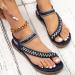 XTZYGLFD Women's Flat Sandals - Summer Boho-Street Shoes with Comfortable Open Toes & Elastic Ankle Straps | Roman & Plateau Style in Blue - Size 5 UK - Buy Online on GoSupps.com