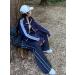 Y2K Navy Blue Wide Leg Track Pants with Piping Detail - Small - Buy Online on GoSupps.com