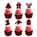 TSJ 24 PCS Christmas Cupcake Toppers Cake Decorations Xmas Cupcake Picks Christmas Party Decorations Red Black Grid