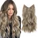 Ash Blonde Hair Extensions with Adjustable Size Removable Clips Synthetic 20inch Invisible Hair Extension One Piece Curly Hair Pieces for Women 20 Inch Light Ash Brown with Blonde Highlights