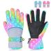 PAMAID Kids Winter Snow Gloves Waterproof Ski Gloves for Girls, Outdoor Windproof Warm Snowboard Gloves (Rainbow) Rainbow Medium