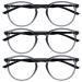 OPULIZE Met - Reading Glasses Blue Light Blocking 3 Pack Slim Round Frame Spring Hinges Improve Sleep Computer Gaming Anti-Reflective Transparent Grey Mens Womens BBB60-7 +2.50