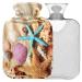 Naanle summer beach Seestern hot water bottle with reference transparent hot water bottle 1l hot hot water bottle for bed hand feet warmer pain relief warmth and cold therapy