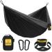 Wise Owl Outfitters Camping Hammock - Portable Hammock, Camping Accessories Single or Double Hammock for Outdoor, Indoor w/Tree Straps Black & Grey Large