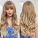 EMMOR Ombre Ash Blonde Wavy Wigs for Women Long Curly Wigs with Bangs Heat Resistant Fiber Synthetic Wig Natural looking Daily Use 56Ash Blonde Ombre