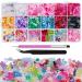 960 Pieces 3D Bear Candy Nail Charms Set Pink Black Flower Butterfly Lollipop Rabbit Nail Art Charms for Nail Art Craft and Decoration with Tweezer and Brush(Candy Bear 18 Grids) candy+pearl-18 grids