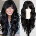 Emmor black wig with bangs for women long wavy hair wig black curly curls made of synthetics for everyday use and parties black #