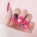 Jofay Fashion Press on Nails - Pink Checkered | Reusable Black Heart Flame Design Medium Coffin Ballerina Matte Stick on Nails  No Fade Out | 24 Fake Nail Kit - Seamless Glue on Nails for Woman (12 Sizes)