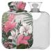 NAANLE hot water bottle with a tropical flower pattern with reference heat and cold therapy warm water bottle 2 l large warm stamp for bed hands feet warmer for pain relief 2l