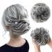 CJL HAIR Messy Hair Buns Hair Piece Curly Hair Scrunchies for Women Girls Hairpieces Wavy Donut Hair Pieces Hair Bun Updo Hair Chignons Gray and White Tips