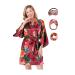 MEIKLE Silky Robes for Women Bridesmaid Bride Bridal Party Wedding Kimono with Blindfold Hair Bands Elastic Hair Scrunches Dh-burgundy L/XL