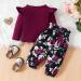 Puseky Toddler Baby Girls Cute Letter Print Shirt & Floral Pant Outfit Set 4-5 Years Wine Red - Buy Online on GoSupps.com