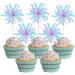 Gyufise 20Pcs Foil Firework Cupcake Toppers Happy Birthday Cake Toppers Sparkle Tinsel Flower Drink Stirrers Cocktail Food Fruit Toothpicks for Valentine's Day Party Supplies Light Blue