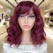 SOKU Bob Wavy Wig with Bangs Burgundy 14 Inch Natural Wave Hair Dark Wine Curly Wig for Women Daily Wearing Heat Friendly Synthetic Fiber Natural Looking Burgundy-14inch