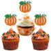 24 PCS Pumpkin Cupcake Toppers Glitter Fall Theme Cupcake Picks Pumpkin Themed Baby Shower Birthday Thanksgiving Halloween Party Cake Decorations Supplies Orange A Design 1 Orange