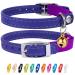 Collardirect leather cat neck band safety collar for cats with an elastic belt kitten band with bell black blue red orange green pink 15-18 cm purple
