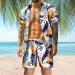 HOKCUS Men's Summer Tropical Flower Print Hawaiian Shirt & Shorts Set - Green, Large - Buy Online on GoSupps.com