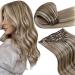 Laavoo clip in Extensions real hair brown blond clip in hair extension real hair light brown high-brown platinum blonde extensions real hair clip in double tresse 35cm 7 piece/105g 35cm-105g 3.5#p8/24