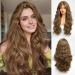 Haircube long brown wavy wig for women with pony curly wavy wig natural looking synthetic wig heat -resistant fibers for daily party use 26 inch chocolate brown