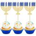 24Pcs Happy Hanukkah Cupcake Toppers Glitter Candlestick Menorah Cake Topper Decorations for Sparkle Jewish Birthday Chanukah Holiday Party Decoration Supplies Style 3