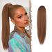 Feshfen ponytail extensions with cord strain long straight braid ponytail hair part smooth hair extensions synthetic drawstring ponytail extension for women 35 cm strawberry blonde