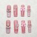 24pcs Long Square Press on Nails - French Tip Acrylic Nails with 3D Bow Heart and Pearls | Glossy Pink Full Cover Glue-on Nails for Women & Girls - Buy Online on GoSupps.com