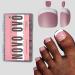 NOVO OVO Fake Toe Nail Tips Press on French Tip Soft Gel Toenail Extension BERRY PINK Square Round Pre-applied Tip Primer & Base Coat Full Cover Matte False Nails for DIY x 15 Sizes 360Pcs French Tip Toenails Berry Pink