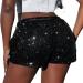 Duohropke Women's Metallic Hot Pants | High Waist Sequin Glitter Shorts for Dance Sport Disco & Carnival - XL Black - Buy Online on GoSupps.com