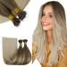 RUNATURE Nano Ring Hair Extensions Real Human Hair Blonde Balayage Brown Nano Human Hair Extensions Ombre Blonde Nano Tip Hair Extensions 12 Inch 40 Gram 12" A-Nano-#BA8/60
