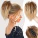 PORSMEER Claw Clip in Ponytail Hair Extensions Messy Bun Chignon Hair Piece Natural Straight Extensions for Women Girls Tousled Updo Short Ponytail Bun Brown Mix Blonde 10 inch Blonde mix brown
