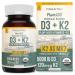 Organic Plant D3 + K2 | 5000 iu D3 + 120 mcg K2 as All-Trans MK7 from MenaQ7  - 100% Whole Food  Raw & Vegan | Enhanced Digestion with Prebiotic & Superfood Complex   D3 from Organic Algae (60 Count) 60 Count (Pack of 1)