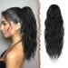 FESHFEN Ponytail Extensions Drawstring Ponytails Hair Extension Off Black Long Curly Wavy Hair Piece Synthetic Pony Tail Hairpieces for Women 18 inch 18 Inch Off Black