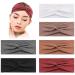 HAUKL Headbands For Women 6Pack Cotton Wide Headband Absorbed for Sports Yoga Workout Head Bands Strech Comfortable Soft Twist Knotted Headbands