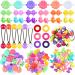 96 Pieces Self Hinge Hair Barrettes for Girls Plastic Bow Flower Barrettes Hair Clips Cartoon Colorful Hairpin Set 80s 90s Hair Clip Pins Cute Hair Elastic Ponytail Holders Hair Tie for Girls Toddler