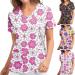 TUNUSKAT Women's Flower Nurse Uniform Fashion Print Short Sleeve Scrub Top - Red | XL - Buy Online on GoSupps.com