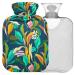 NAANLE hot hot water bottle with cover tropical leaves Transparent hot water bottle heat bottle for back pain relief handfoot warmer neck hot and cold therapy 1l