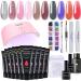 Poly Gel Nail Kit with Lamp, Pink Nude Glitter Colors Poly Gel Extension Nail Kit, Easy Quick Builder Gel with Rhinestone, Dual Forms, Complete Poly Nail Gel Kit Nude Pink Colors D