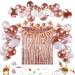 Rose Gold Birthday Decorations 74pcs Rose Gold White Balloons with Rosegold Confetti Balloons Curtain & Happy Birthday Banner for Girls Women Birthday Party Wedding Baby Shower