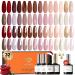 Modelones 32Pcs Gel Nail Polish Set 28 Colors Nude Brown Gel Polish with Glossy& Matte Gel Top Coat No Wipe Base Coat Nail Primer Kit Glitter Red Pink Colors Nail Gel Polish Gifts for Women DIY Home A0-California Dream