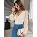Fayenne Womens Tops Deep V Neck Cross Wrap Sexy Tops Polka Dot Mesh Long Sleeve T Shirt Casual Blouses M Beige - Buy Online on GoSupps.com