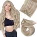 Moresoo Human Hair Extensions Clip in Real Hair Blonde Clip in Hair Extensions Ash Blonde with Platinum Blonde Clip in Extensions 14 Inch 5 Pieces/70g #P18/613 35 cm #P18/613