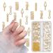 NICENEEDED 3D Boxed Metal Alloy Nail Charms Metallic Braid Rivets Nail Studs with Gold Caviar Beads Multiple Shapes Nail Decorations for Manicure Design DIY Craft
