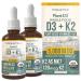 Organic Plant D3+K2 (5000 iu D3) All-Trans MK7 from MenaQ7 (120 mcg K2) 100% Organic & Plant-Based Sublingual D3 Drops (Cholecalciferol) 100% Vegan Supports Immunity Bone Mood & Brain (1oz-2Pack) 2 Fl Oz (Pack of 1)