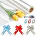 (31.5 in x 110 ft) Cellophane Wrap for Gift Baskets (Accessories are inside wrap Tube) 3Mils Thick, with 15 Pull-Bows, 3 Ribbons & 1 Cutter - Clear Cellophane Wrap Roll for Flowers and Food- Folded in half Clear Wrap (31.5in x 110ft)