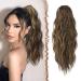 FESHFEN Ponytail Extensions Drawstring Ponytails Hair Extension Black Brown Mix Golden Blond Long Curly Wavy Hair Piece Synthetic Pony Tail Hairpieces for Women 18 inch 18 Inch Black Brown Mix Golden Blonde