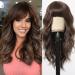 Testar Brown wigs with pony blonde highlights Long wavy wigs for women Long curly wavy wigs Synthetic hair for girls for everyday use at parties