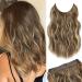 Invisible Wire Hair Extension Brown with Golden Highlights Friendly Synthetic 12 inch Wavy Pieces for Women 12 inch Brown with Golden highlights