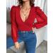 Fayenne Womens Tops Deep V Neck Cross Wrap Sexy Tops Polka Dot Mesh Long Sleeve T Shirt Casual Blouses XL Red - Buy Online on GoSupps.com