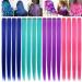 ZHAOWWEI 16 Pcs Princess Colored Extensions Multi-Colors Party Highlights Streak Synthetic Hairpieces Clip-In/Clip On Colored Hair Extensions (Blue Purple Teal Pink)