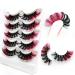 3d Colored Russian Strip Lashes 20mm D Curl Lash Strips Fluffy Eyelashes Mink Natural False Lashes Mink Natural Wispies Mink Eyelashes Wispy Fake Lashes Faux Mink Eyelashes Natural Look (Pink) Pink 5 Pairs